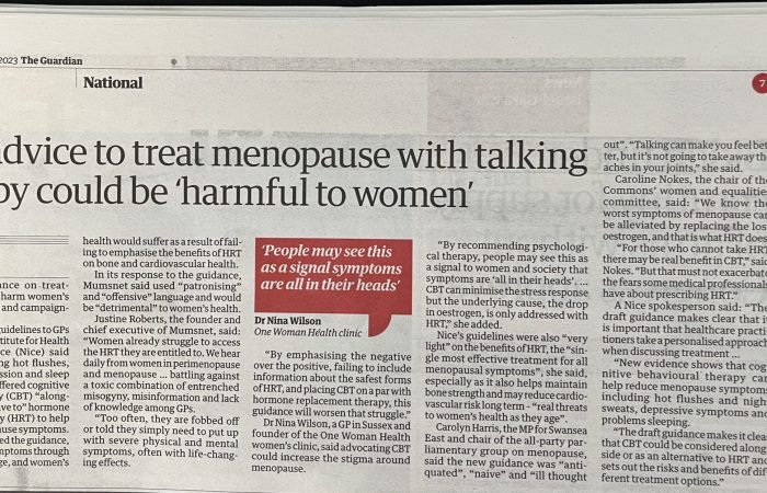 NICE guidelines for menopause a missed opportunity - Guardian artical